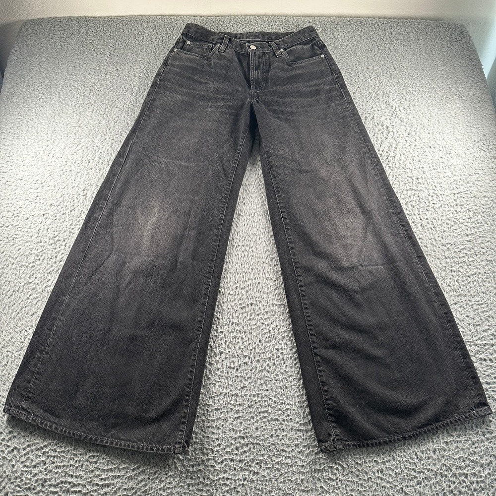 VIAVIA Jeans Womens 26 Low Baggy Wide Leg Washed Black Denim The Low And‎ Baggy